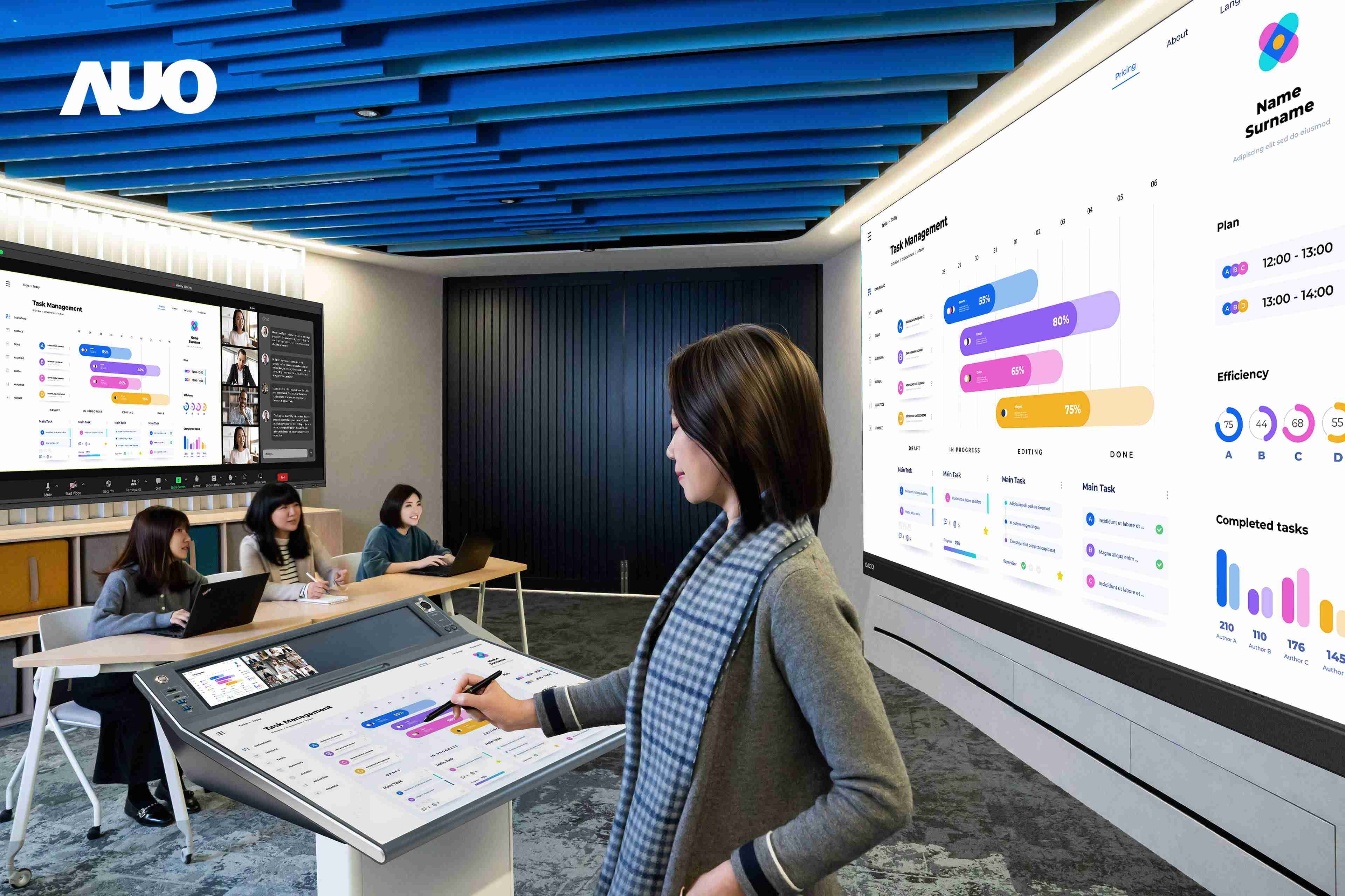 达擎携手Avocor与Rise Vision展示全方位商务领域应用，，，包含采用模块化设计的138吋一体式All-in-One LED显示器及具21:9超宽比例的92吋交互式电子白板（IFPD），，，讲者可轻松分享内容，，，，有效提升会议协作效率。。。